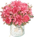 DEMIUKO 2 PCS Artificial Flowers Magenta Dahlia Peonies Fake Bouquet Decor