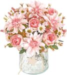 DEMIUKO 2 PCS Artificial Flowers Pink Dahlia Peonies Fake Bouquet for Vase
