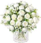 DEMIUKO 3 Bunches Peony Artificial Flowers Small Bouquet White Wedding Deko
