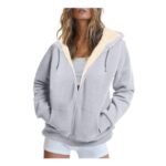 DHYUEN Zip-up Hoodie for Women, Teddy Fleece, Dark Gray, XL