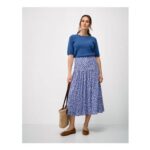 Dara Midi Skirt in Navy and White Daisy Print