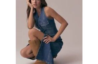 Dark Blue Denim Sleeveless Button through Midi Dress