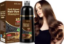 Dark Brown Hair Dye Shampoo 3 in 1 for Grey Hair Coverage, Men Women