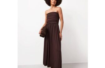 Dark Brown Jersey Bandeau Style Maxi Dress( More Colours Available)