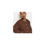 Dark Brown Linen Blend Button through Bomber Jacket