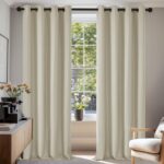 Deconovo Super Soft Solid Thermal Insulated Eyelet Room Darkening Curtains for Living Room 55×82 Inch 2 Panels Light Beige