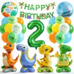 Dinosaur Birthday Decorations Balloons – Dinosaur Birthday Party Decorations with Green Blue Orange Gold Latex Balloons Happy Birthday Banner for Jungle Safari Theme Party Supplies