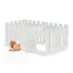 Dog Playpen with Door, 6-Panel Indoor, Extra-Large White Plastic Fence