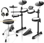 Donner DED-80 Electric Drum Kit, Electronic Drum Sets for Beginner with 4 Quiet Mesh Drum Pads, 2 Switch Pedal, 180 Sounds, Throne, On-Ear Headphones, Sticks, and Melodics Lessons Included