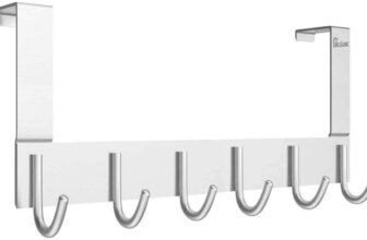 Door Hooks Hanger Rack, Aluminum Utility Organizer Holder for Kithchen Bathroom, 6 Hooks Over the Door Hanger Silver