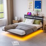 Double 4ft6 Floating Bed Frame with LED Lights USB Charging Station