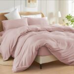 Double Size Duvet Cover Set (Blush) – 3 Pcs Brushed Microfiber Plain Dyed Quilt Cover – Bedding Set with Button Closure Include 1 Duvet Cover & 2 Pillowcases