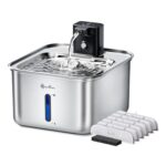 DownyPaws Stainless Steel Cat Water Fountain, Wireless, 3L, 6 Filters