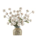 DuHouse 6pcs Artificial Pompon Mum Flowers with Stems Beige