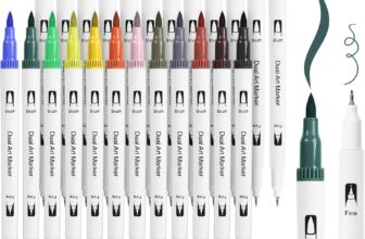 Dual Tip Brush Pens Set Of 24 Coloured, Colouring Pens brush pens,Fine Tip 0.4mm and Watercolour Brush Tip 1-2mm, Coloured drawing pens for ArtistsBeginners