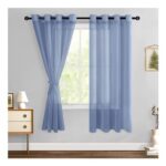 Dusty Blue Sheer Curtains with Tiebacks, Grommet Top, 52×72, 2-Pack