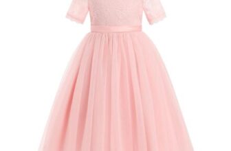 EFOGEP Girls Party Dress Lace Tulle Pink 5-6 Years