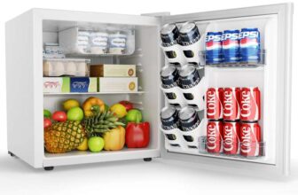 EUHOMY 46L Mini Fridge – Small Table Top Fridge with Reversible Door & Chiller Box, 7-Level Adjustable Thermostat, Low Noise (39 dB)