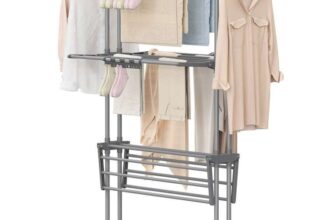 EXCLUSIVESONGMICS Foldable Clothes Airer with Wheels, 63.5 x 128 x 173 cm, Grey