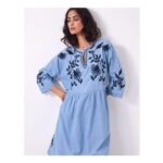 East Andie Embroidered Denim Mini Dress Blue