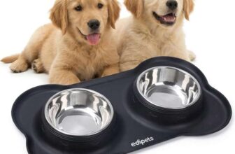 Edipets Dog Bowls, Double Stainless Steel, Removable Bowls, Non-Slip Silicone Mat, Non-Skid (M Size – 480 gr, Black)