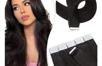 Elailite 20 Pcs Tape Hair Extensions, Real Human Hair, 1B