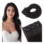 Elailite Clip-in Remy Hair Extensions 1B Natural Black 22in 3pcs