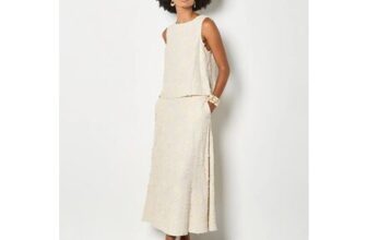 Embroidered Floral Linen Blend Midaxi Skirt