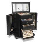 Emfogoo Jewellery Box with Mirror, 4-Layer Organizer (Black)