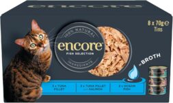 Encore Natural Wet Adult Cat Food, Fish Selection in Broth, 8x70g Tins