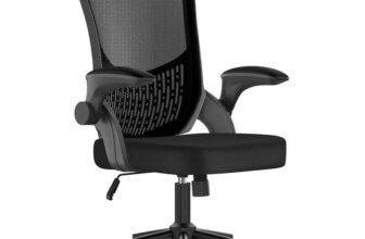 Ergonomic Mesh Office Chair in Black with Lumbar Support, Flip-Up Arms & Adjustable Height from Bigzzia Outdoor Furniture Store