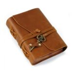 FENSPARK Leather Journal – Handmade, Vintage Key Closure, 150-Page Camel-Unlined