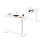 FLEXISPOT Overbed Table with Wheels, Adjustable Height, 75×40 Cm, White