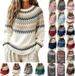 Fairisle Jumper Women Long Sleeve Crew Neck Knit Fair Isle Womens Jumpers