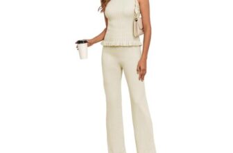 Famulily Lounge Set High-Neck Ribbed Top, Knit Pants, Beige
