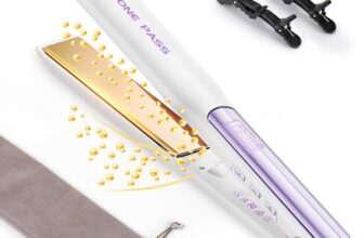 Faszin 2 in 1 Hair Straighteners 30mm Fast Heating Titanium Flat Iron with Negative Ions, 3D Floating Plates for Smooth Styling, 11 Adjustable Temps (Pearl)