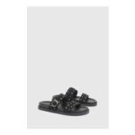 Faux Suede Stud Double Strap Sliders