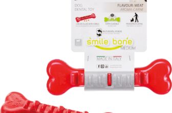 Ferplast Dog Toy, Dog Treat Dispenser Bone, Chew Toy, Made of Durable Material, Meat Flavoured, for Dog Dental Hygiene, SMILE Dog Bone, Medium Size Dog Toys, Red
