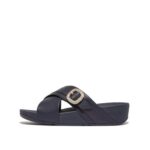 Fitflop Lulu Crystal-Buckle Leather Cross Slides