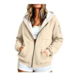 Fleece-Lined Zip-up Hoodie, Womens Oversized Sweatshirt Jacket