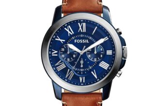 Fossil Watch for Men Grant, 44mm case size, Quartz Chronograph movement, Genuine Leather strap