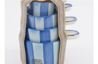 Four Piece Blue Stripe Ceramic Measuring Cup Set