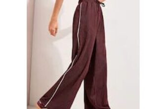 Friends like These Burgundy Red Pinstripe Elasticated Waist Wide Leg Trousers