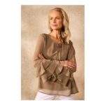Frilly Long Sleeve Chiffon Blouse with Tie Neck