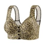 Front-Closure Non-Wired Wireless Bra Leopard Print Push-up Beige 40