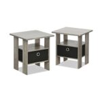 Furinno ANDREY 2 Side Tables with Storage Bin, French Oak