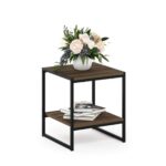 Furinno CAMNUS 2-Tier Metal Side Table with Open Shelf Walnut