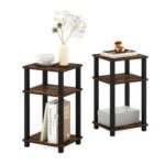 Furinno Just Side Tables Set of 2, 3-Tier, Amber Pine