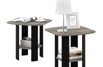 Furinno SIMPLE DESIGN Side Table Set of 2, 2-Tier End Table, Open Shelves – French Oak/Black (w/voucher)