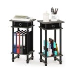 Furinno Turn-N-Tube 2-Piece 3-Tier Side Tables with Storage French Oak